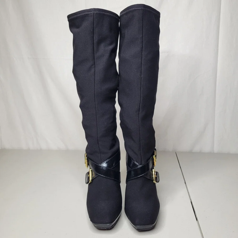 Michael Kors Black Suede,‎ Stretch Knee High, High Heel Boots